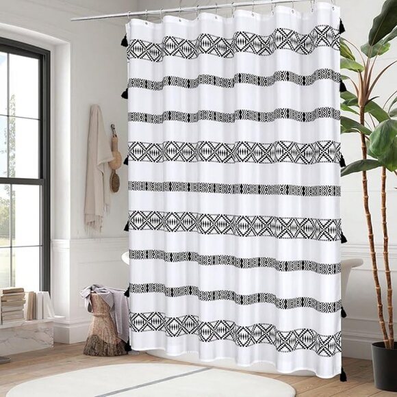 MitoVilla Boho Shower Curtain Set | 72"x72" | NWT | Black & White | Waterproof - Picture 4 of 4